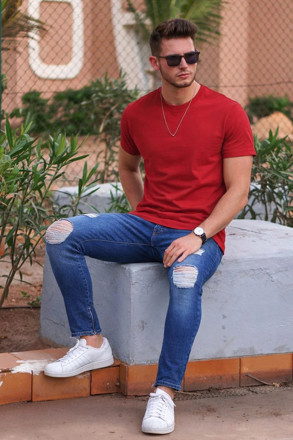 Red Plain Regular Fit T-shirt - Image 5