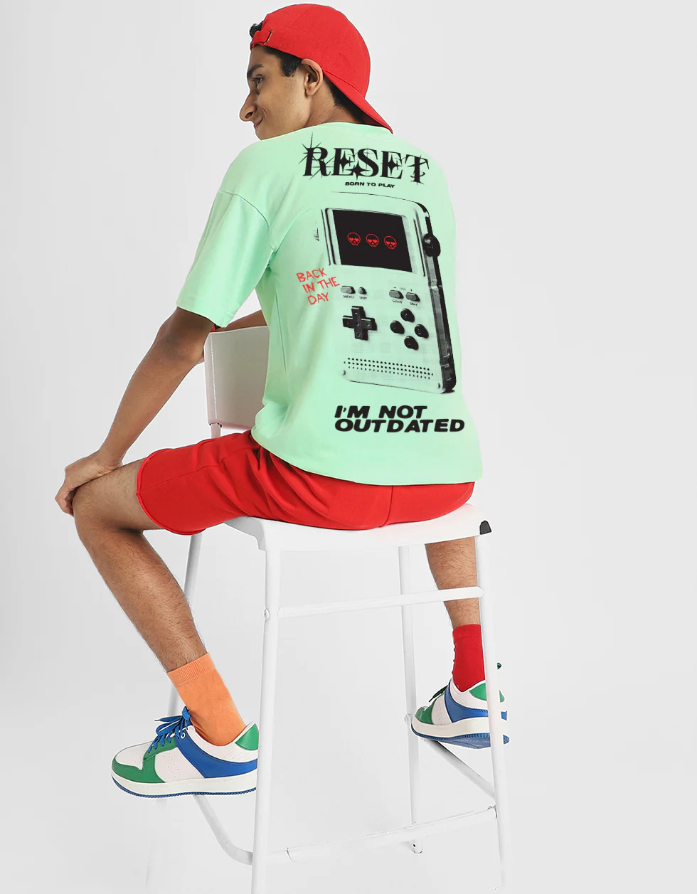 Reset Mint Green Oversized Graphic Printed Boys T-shirt - Image 2