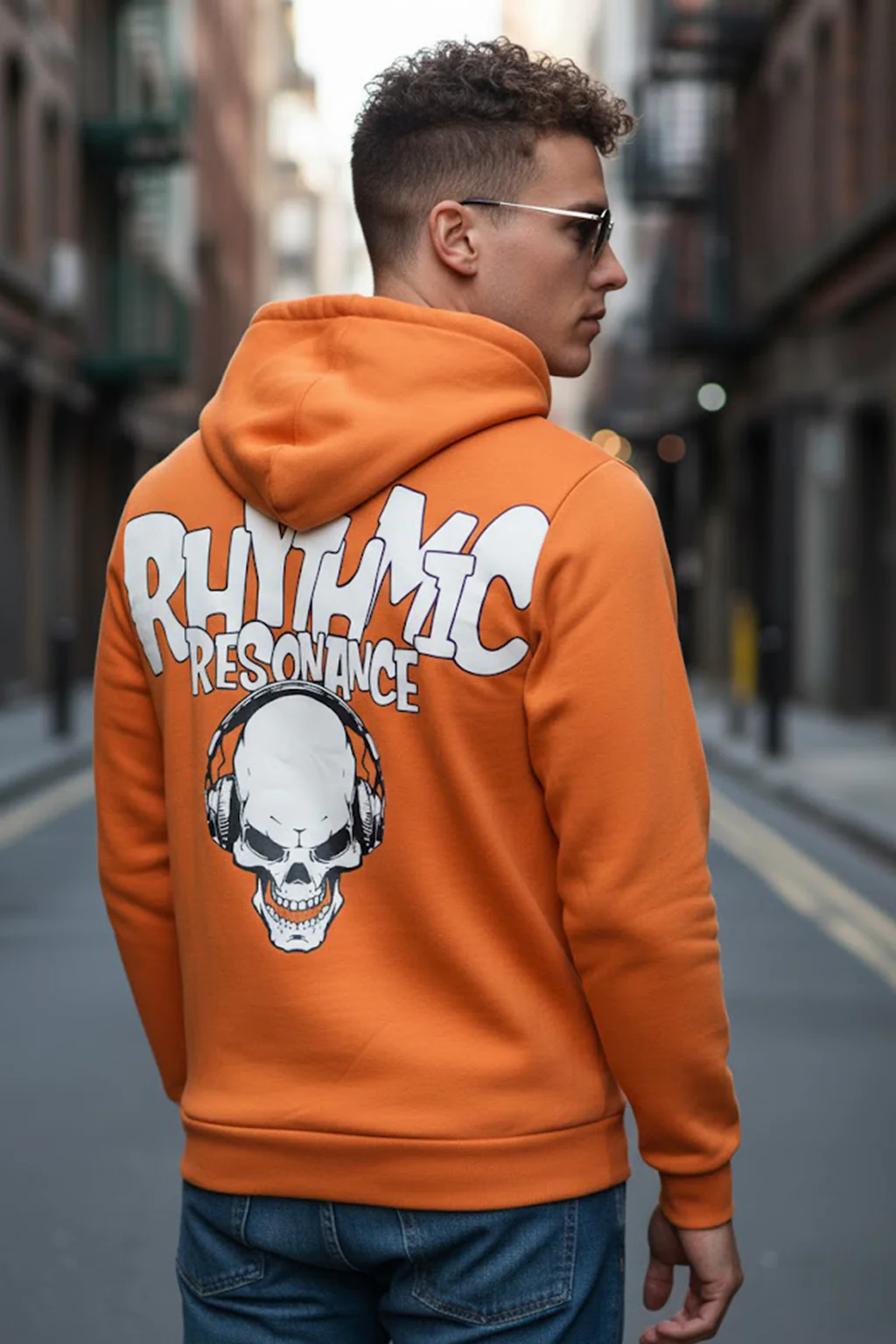 Rhythmic Orange Regular Fit Back Printed Hoodie - Image 6