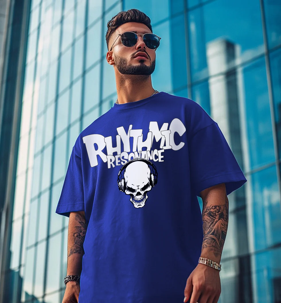 RHYTHMIC Royal Blue Oversized Typographic Front Printed  T-shirt
