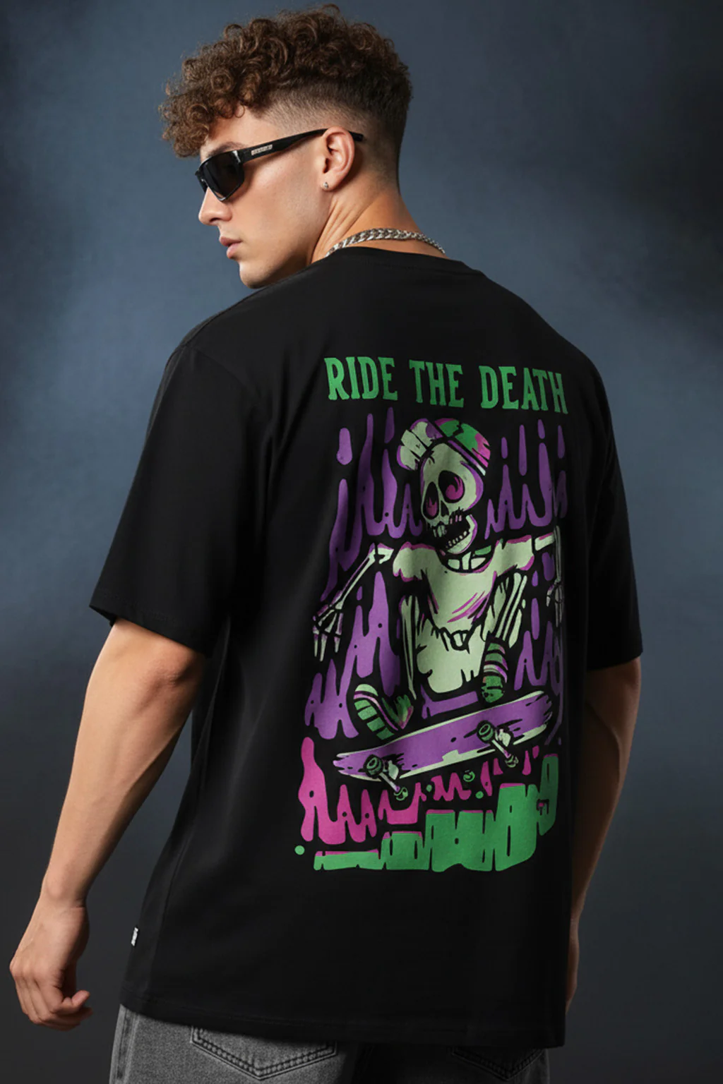 Ride The Death Black Oversized Graphic Printed T-shirt - Image 2