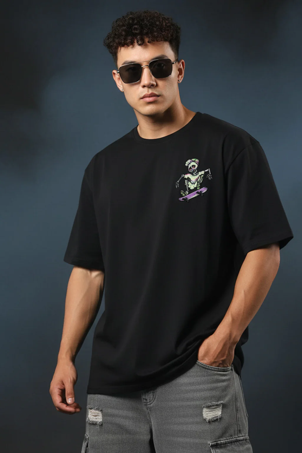 Ride The Death Black Oversized Graphic Printed T-shirt - Image 3