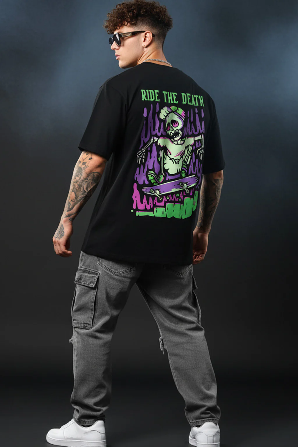 Ride The Death Black Oversized Graphic Printed T-shirt - Image 4
