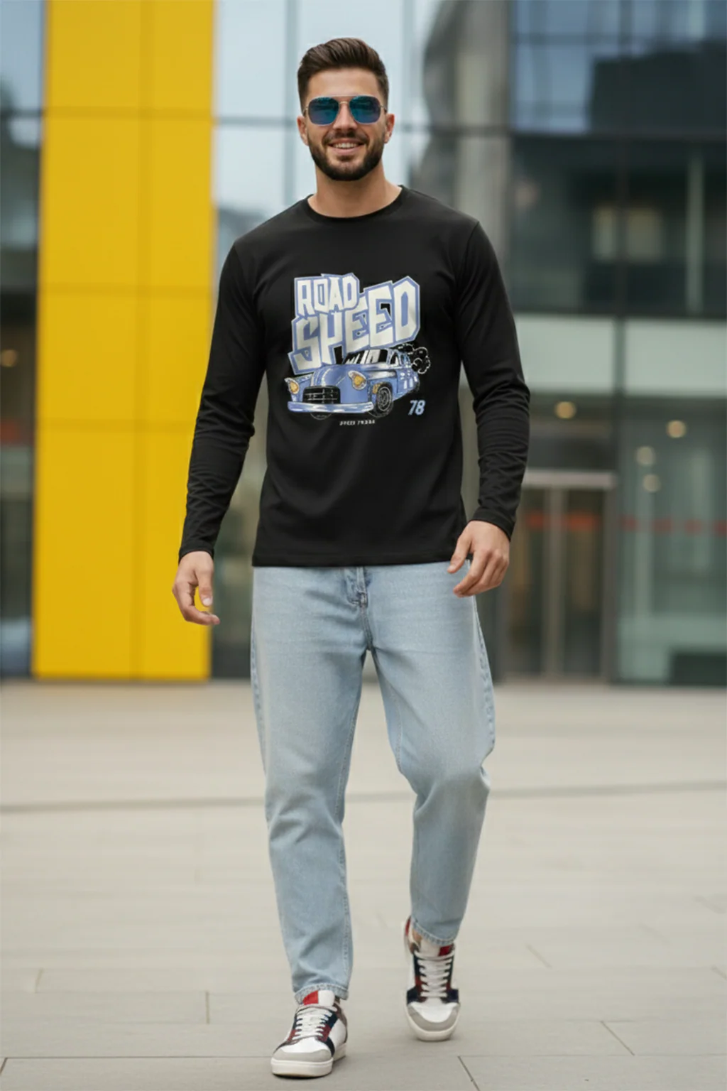 Road Speed Black Full Sleeves Regular Fit Printed T-shirt - Image 4