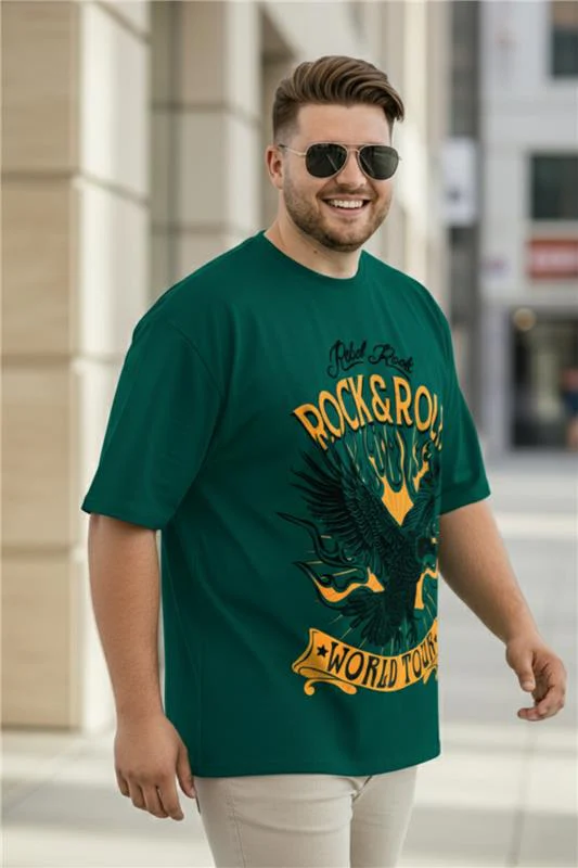 Rock & Roll Green Graphic Printed Plus Size T-shirt - Image 2