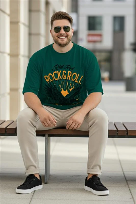 Rock & Roll Green Graphic Printed Plus Size T-shirt - Image 4