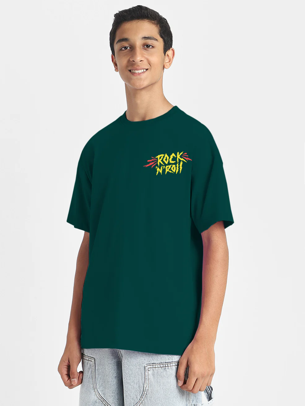 Rock & Roll Green Oversized Graphic Printed Boys T-shirt - Image 3