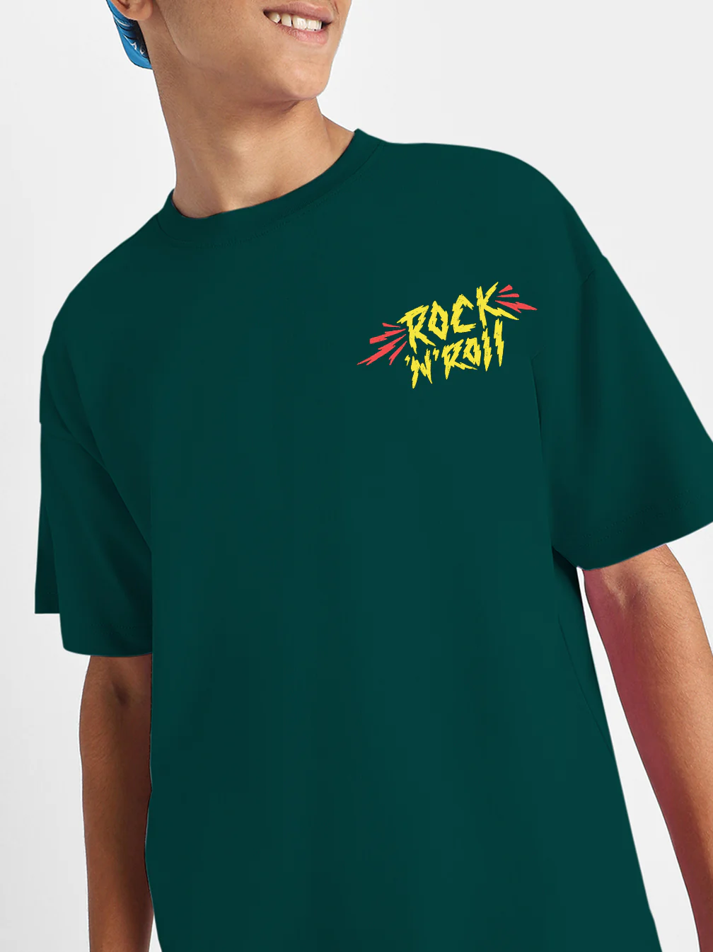 Rock & Roll Green Oversized Graphic Printed Boys T-shirt - Image 4