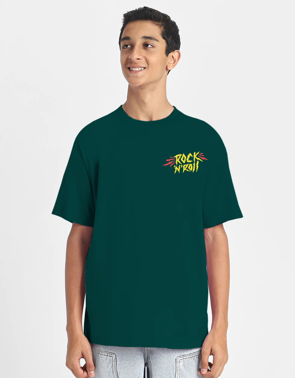 Rock & Roll Green Oversized Graphic Printed Boys T-shirt - Image 5