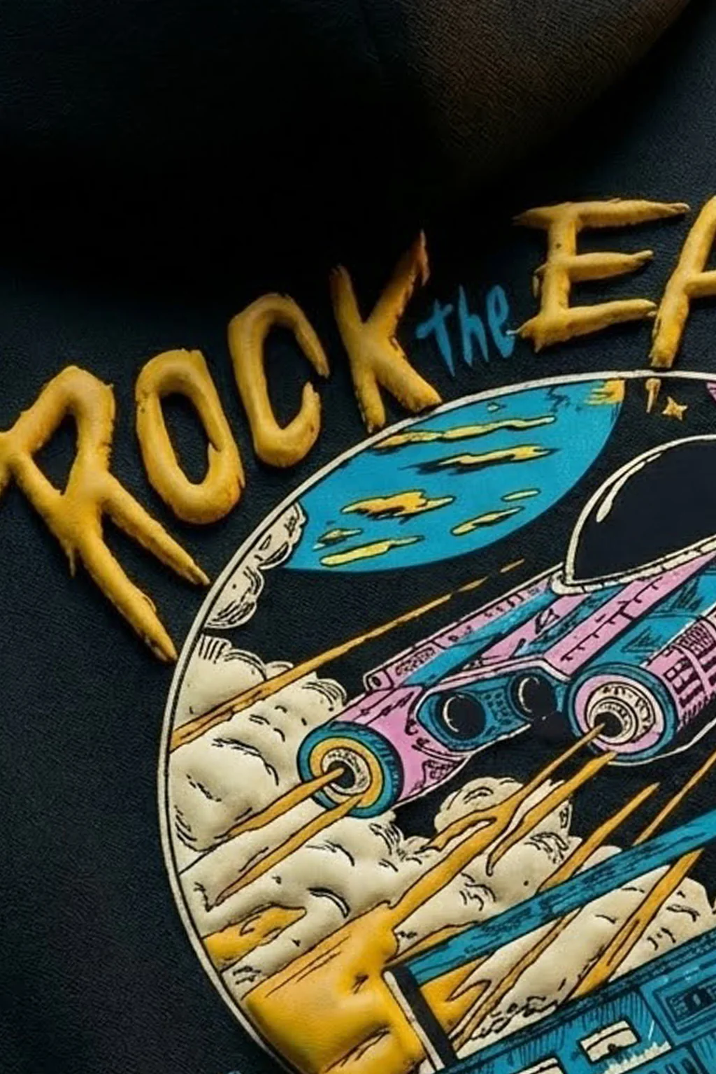 Rock The Earth Black Oversized Puff Printed Exclusive Hoodie - Image 6