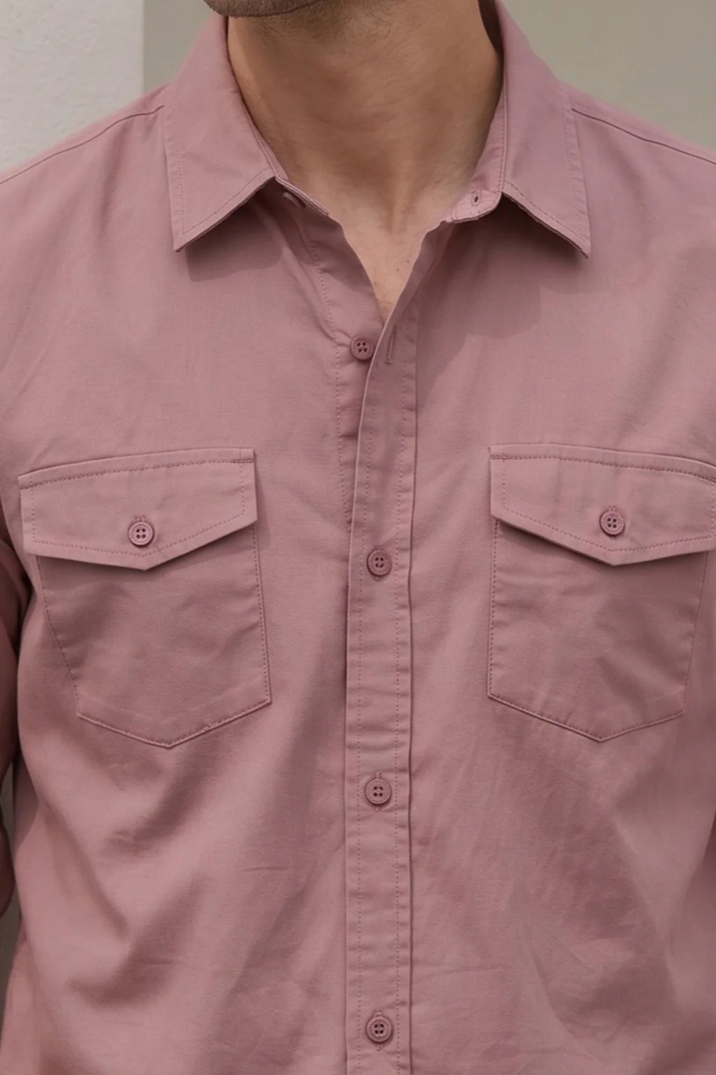 Rose Plain Relaxed Fit Full Sleeve Dual Pocket Utility Exclusive Shirt - Image 2