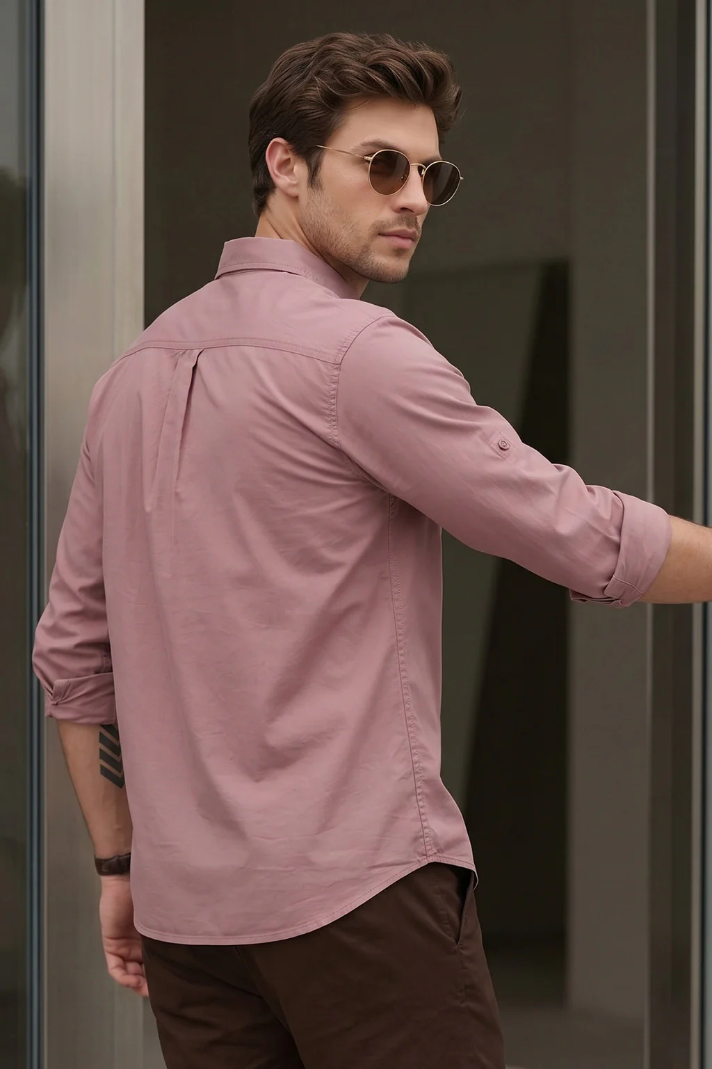 Rose Plain Relaxed Fit Full Sleeve Dual Pocket Utility Exclusive Shirt - Image 4