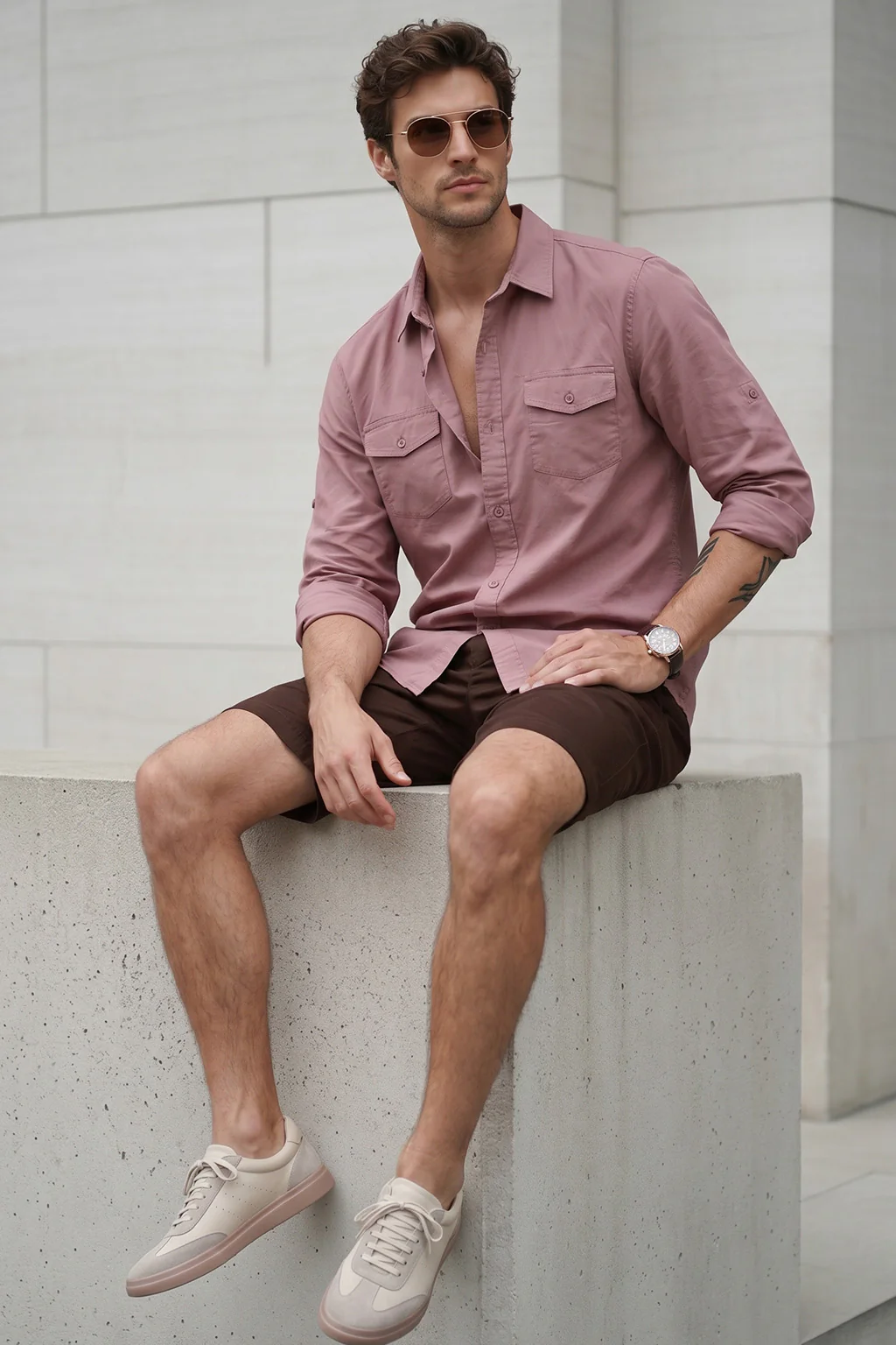 Rose Plain Relaxed Fit Full Sleeve Dual Pocket Utility Exclusive Shirt - Image 5
