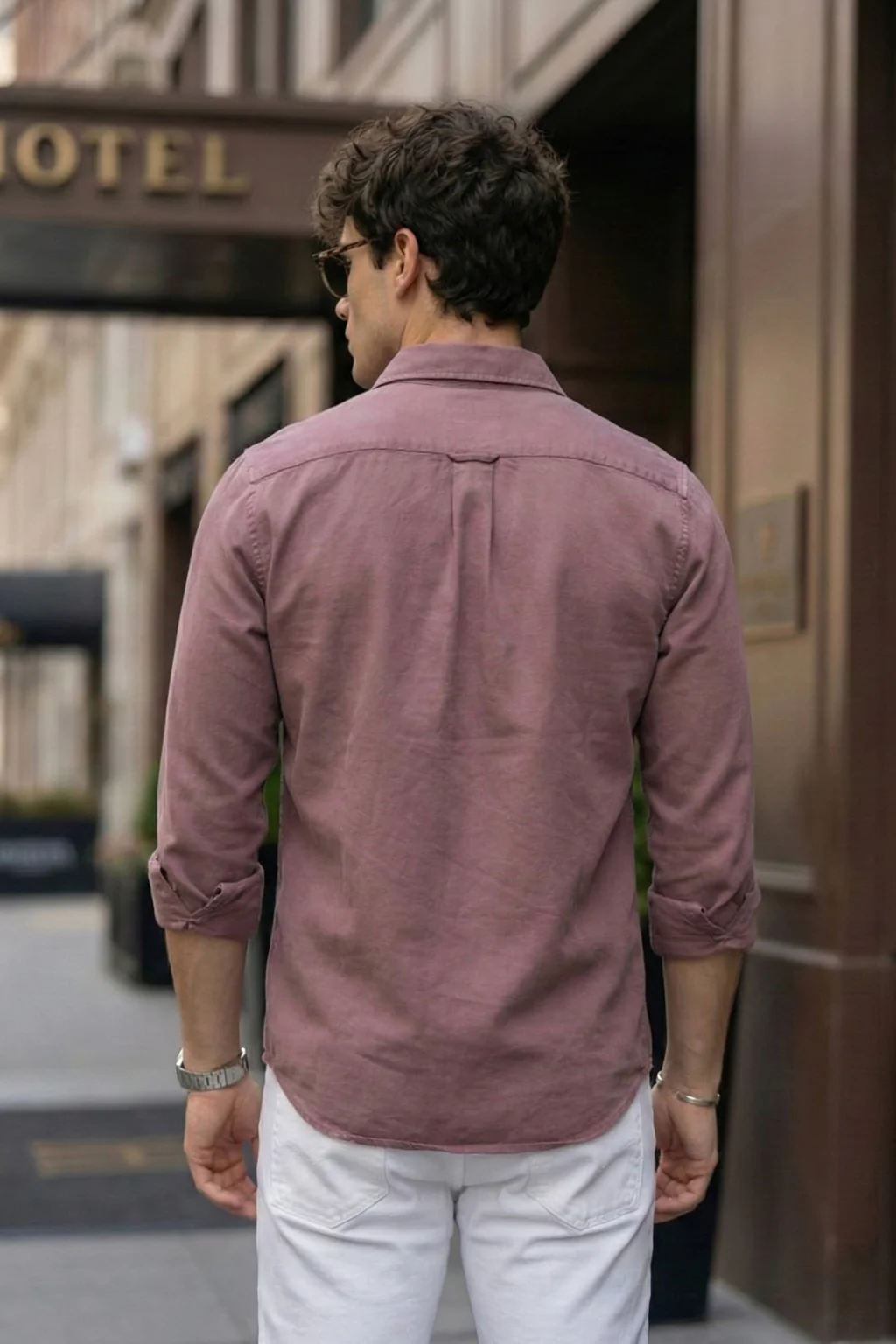 Rose Wood Pink Plain Regular Fit Single Pocket Full Sleeve Exclusive Shirt - Image 3