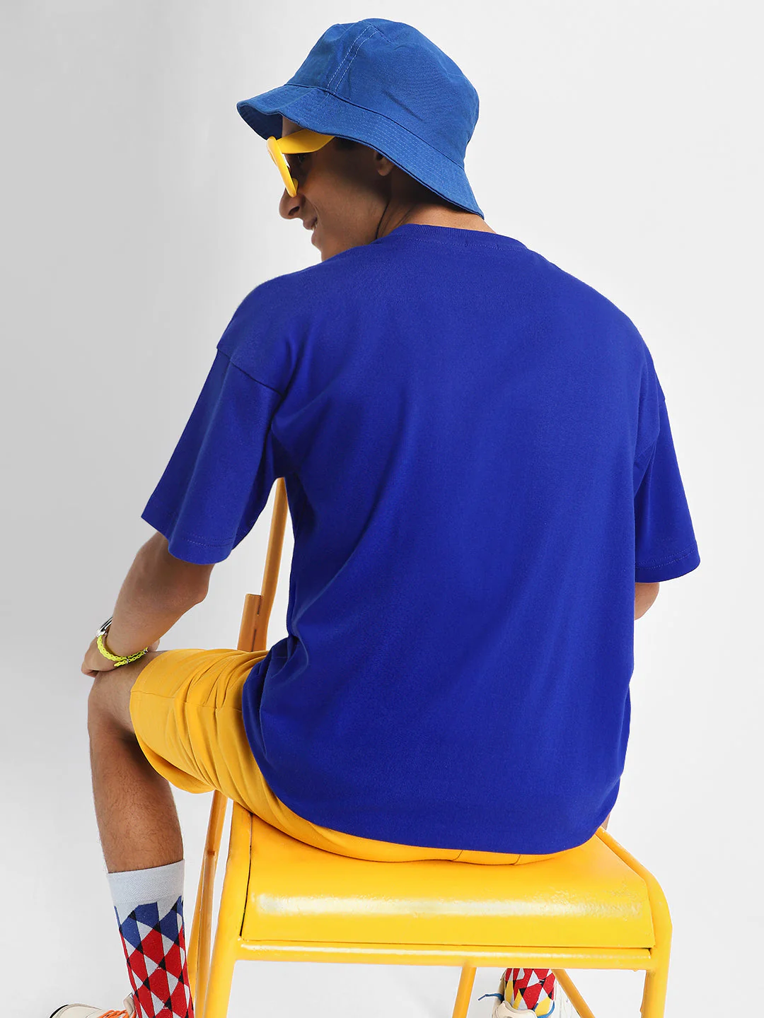 Royal Blue Solid Oversized Boys T-shirt - Image 3