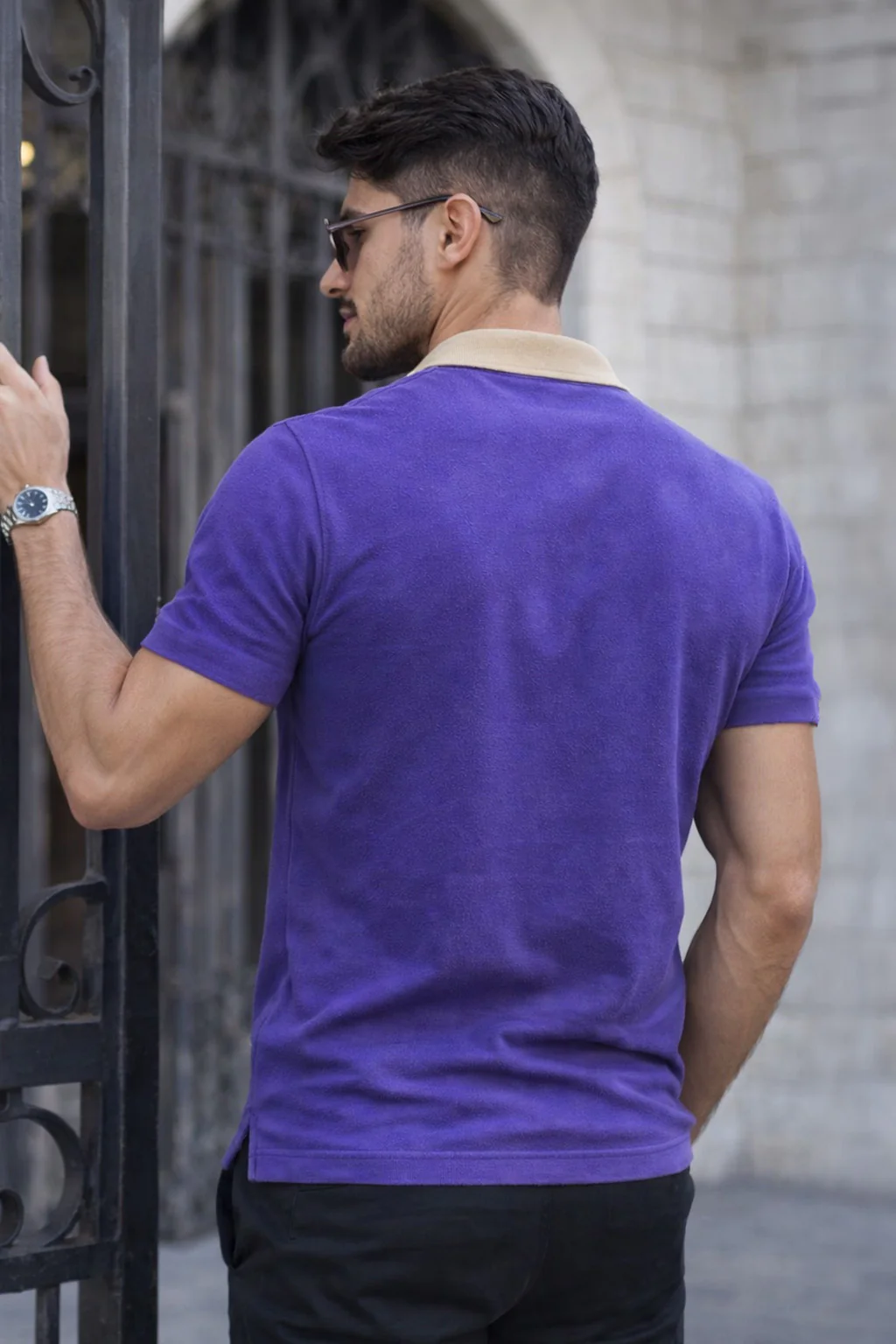 Royal Purple Contrast Collar Economic Regular Fit Pique Polo - Image 4