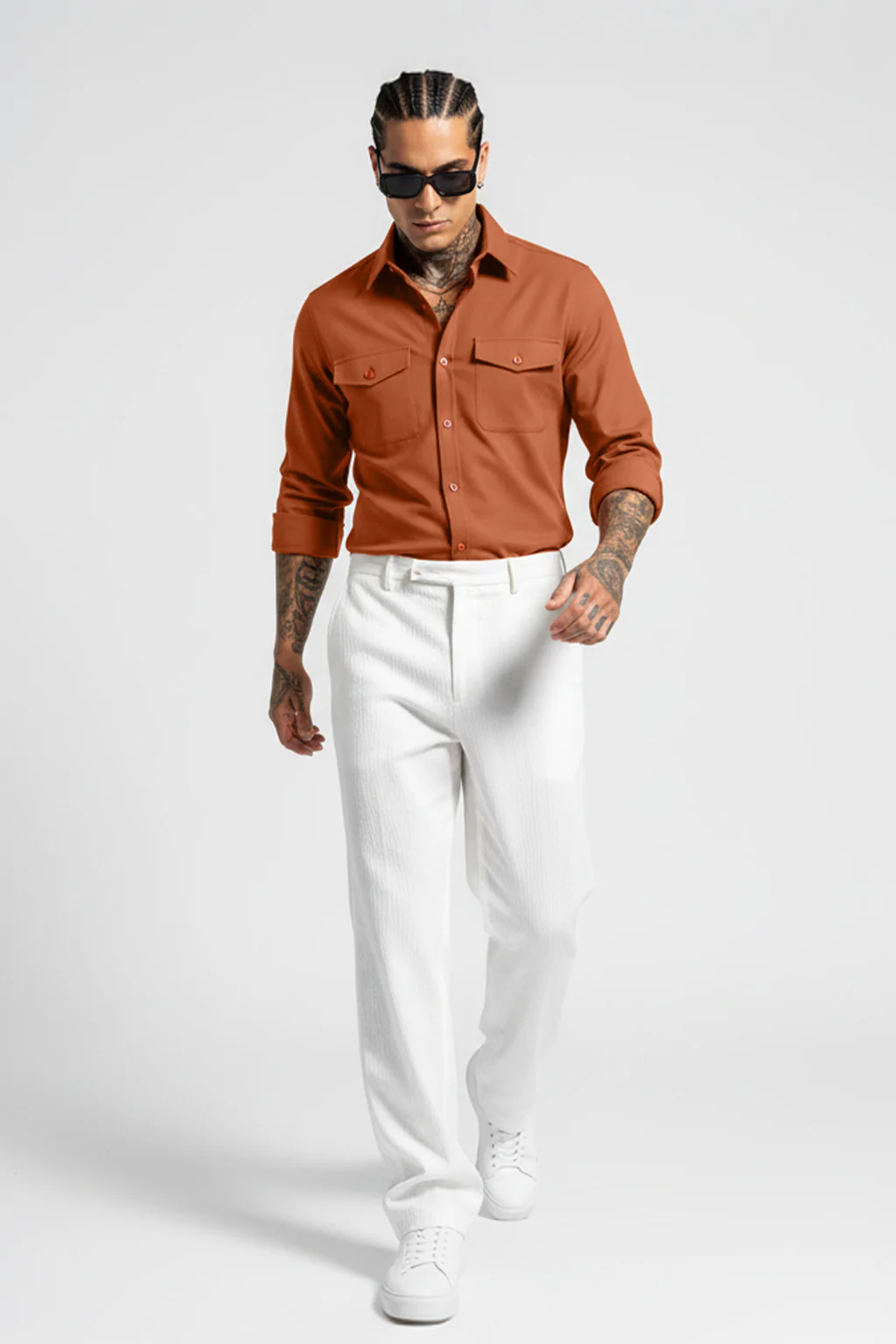 Rust Plain Relaxed Fit Full Sleeve Dual Pocket Utility Exclusive Shirt