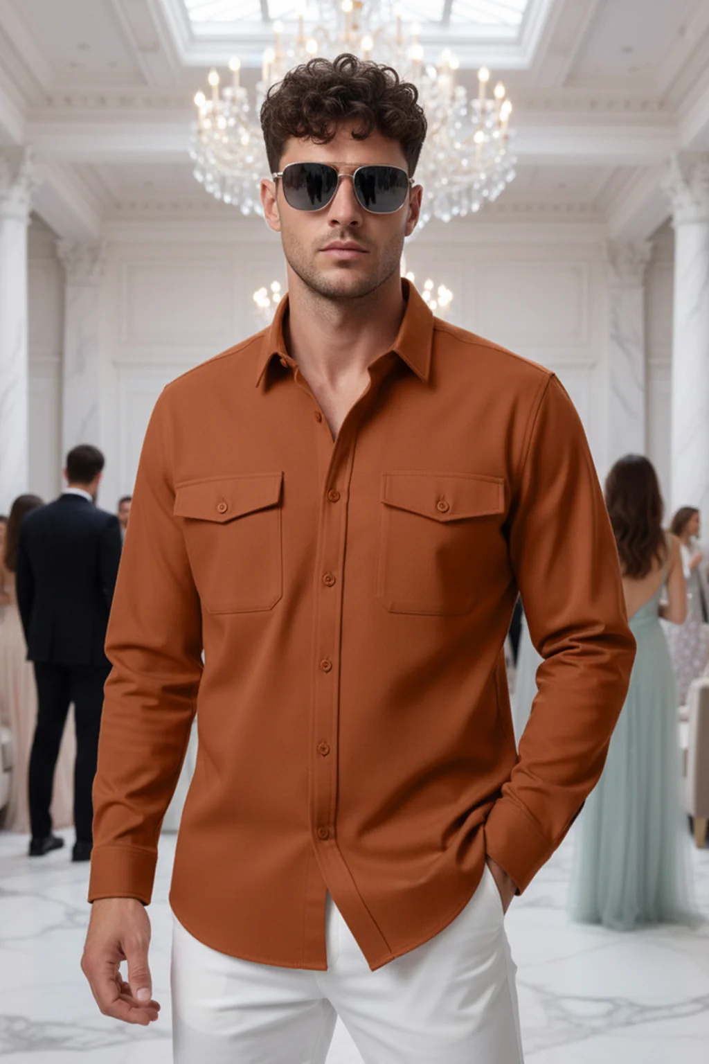 Rust Plain Relaxed Fit Full Sleeve Dual Pocket Utility Exclusive Shirt - Image 2