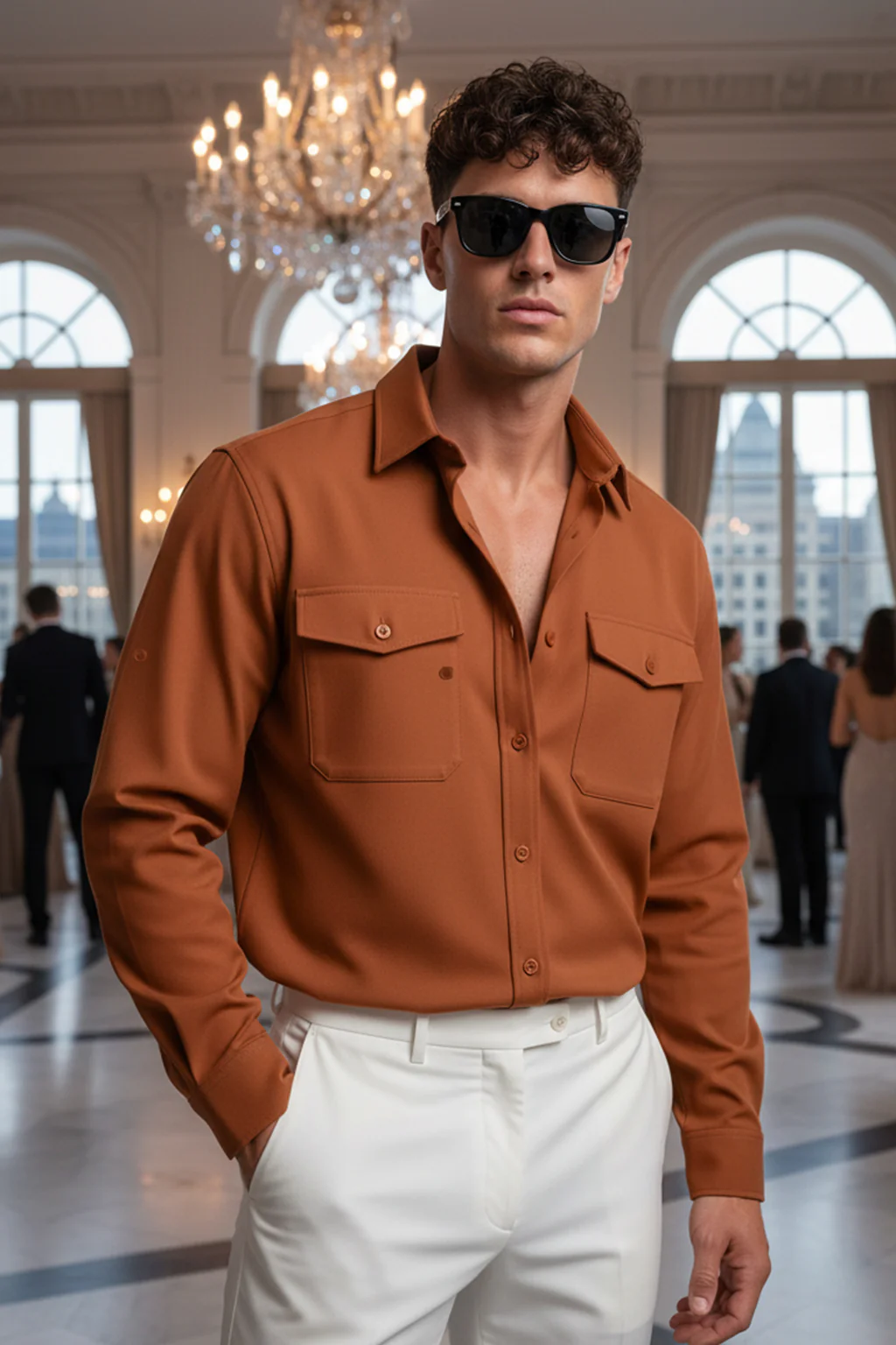 Rust Plain Relaxed Fit Full Sleeve Dual Pocket Utility Exclusive Shirt - Image 5
