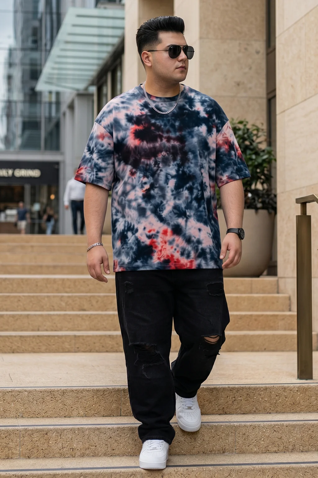 Rust Blue Tie-Die Printed Plus Size T-shirt - Image 5