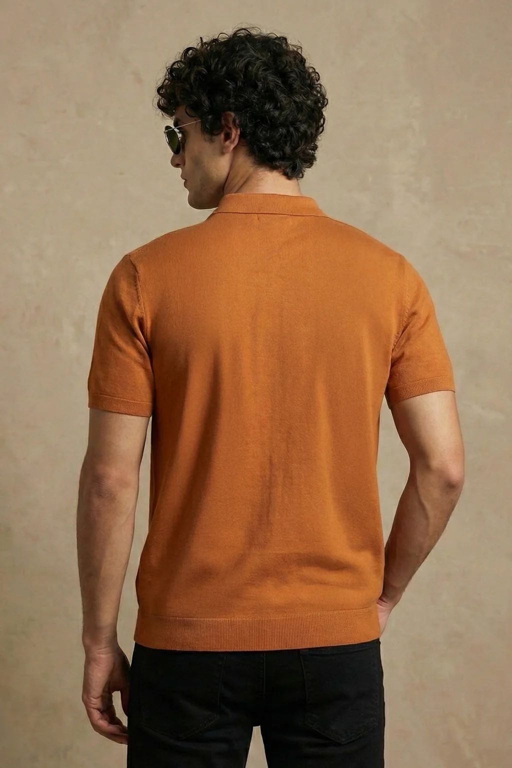 Rust Yelllow Stripped Flatknit Textured Regular Fit Exclusive Polo T-Shirt - Image 4