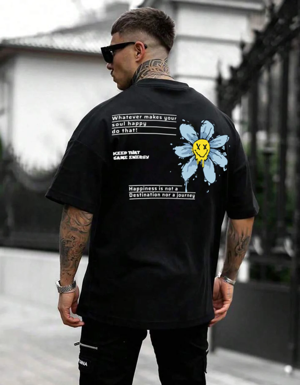 Energy Black Oversized Back Graphic Printed T-shirt