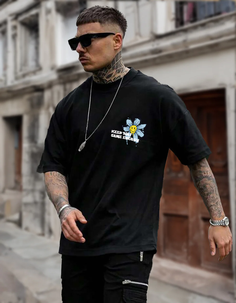 Energy Black Oversized Back Graphic Printed T-shirt - Image 2