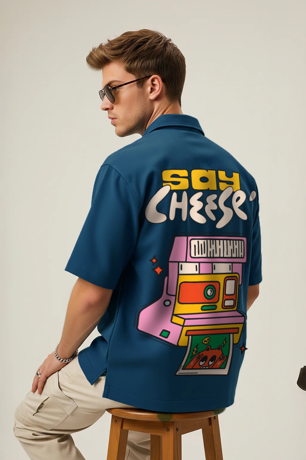 Say Cheese Navy Oversized Printed Exclusive Shirt - Image 4