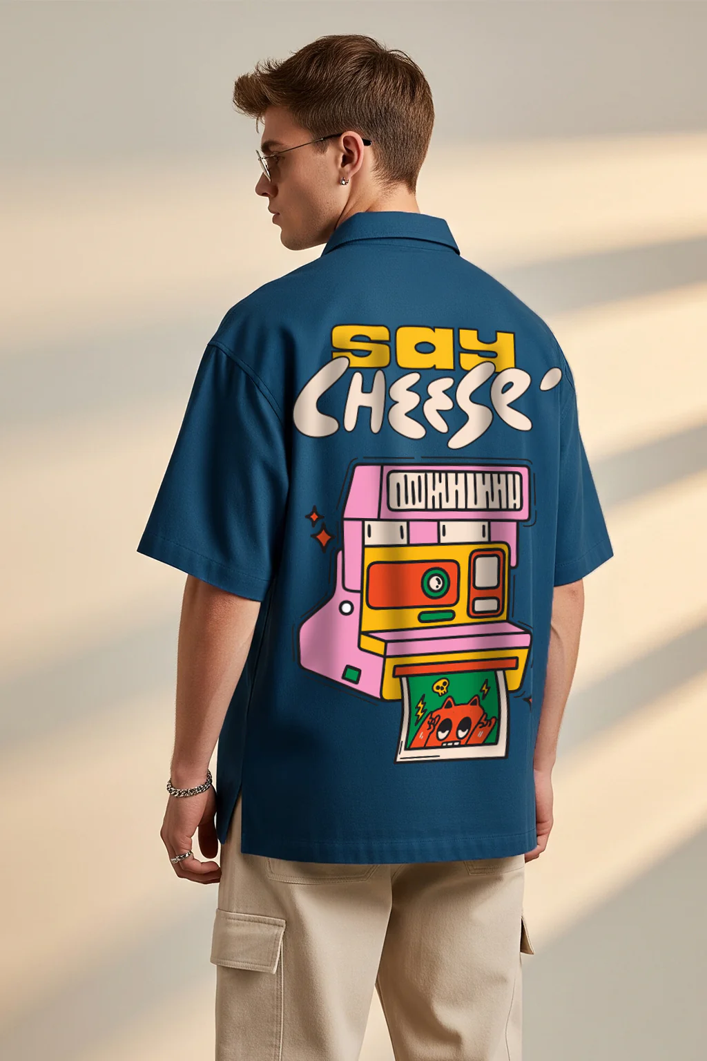 Say Cheese Navy Oversized Printed Exclusive Shirt - Image 5