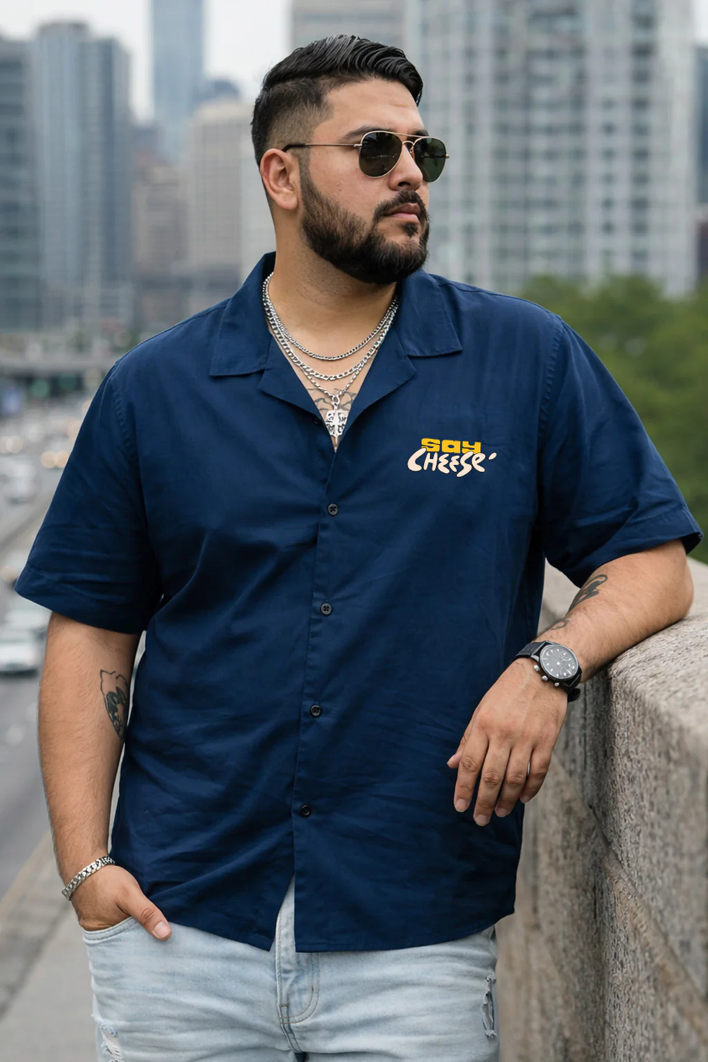 Say Cheese Navy Plus Size Printed Exclusive Shirt - Image 3