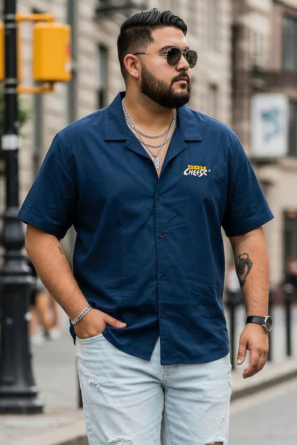 Say Cheese Navy Plus Size Printed Exclusive Shirt - Image 4