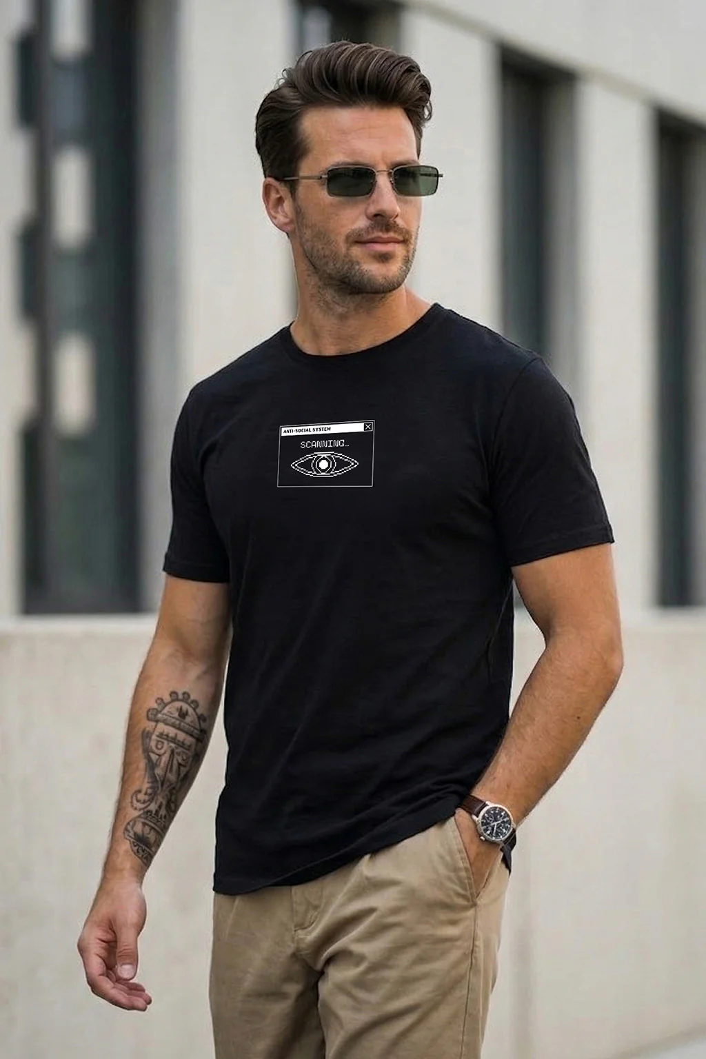 Scanning Black Regular Fit Printed T-shirt - Image 4