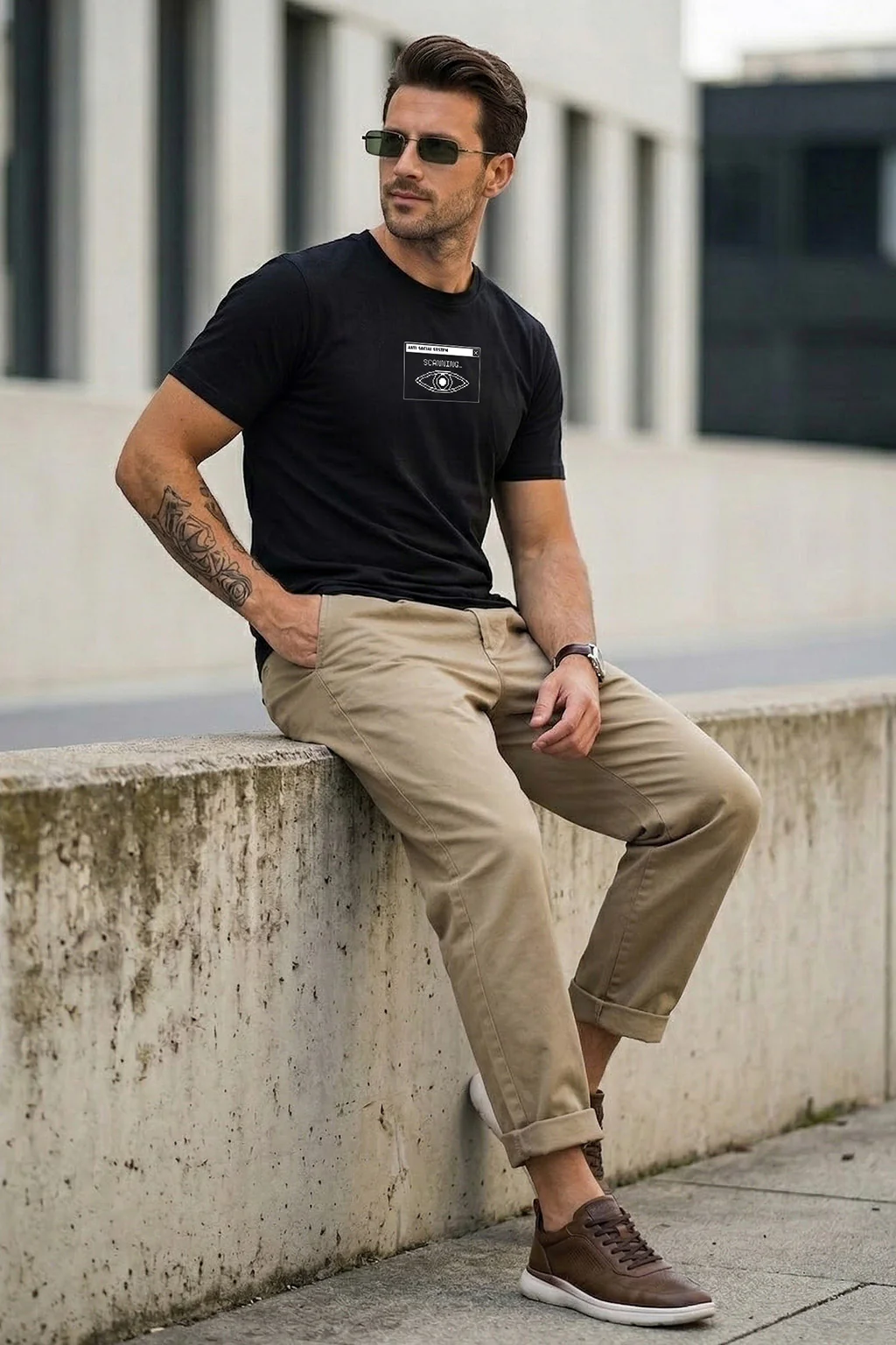 Scanning Black Regular Fit Printed T-shirt - Image 5