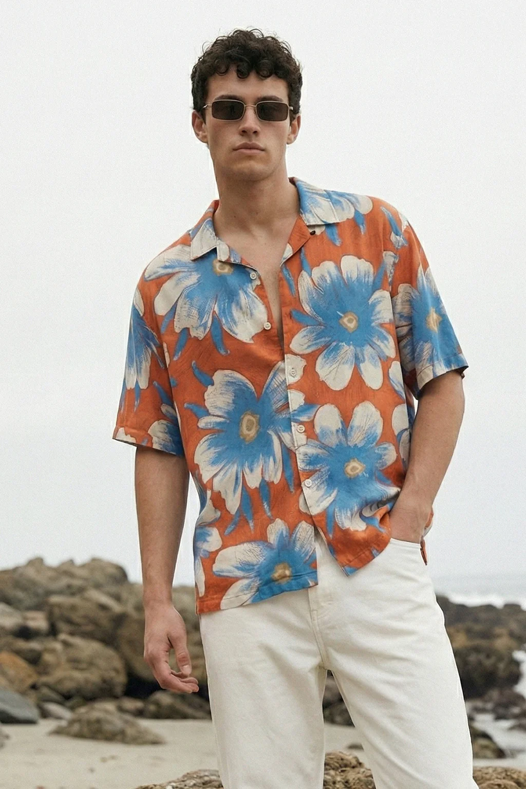 Seaside Floral Red All Over Print Oversized Exclusive Shirt - Image 4