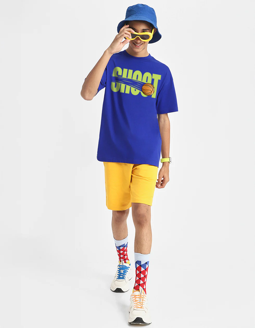 Shoot Royalblue Oversized Graphic Printed Boys T-shirt - Image 4