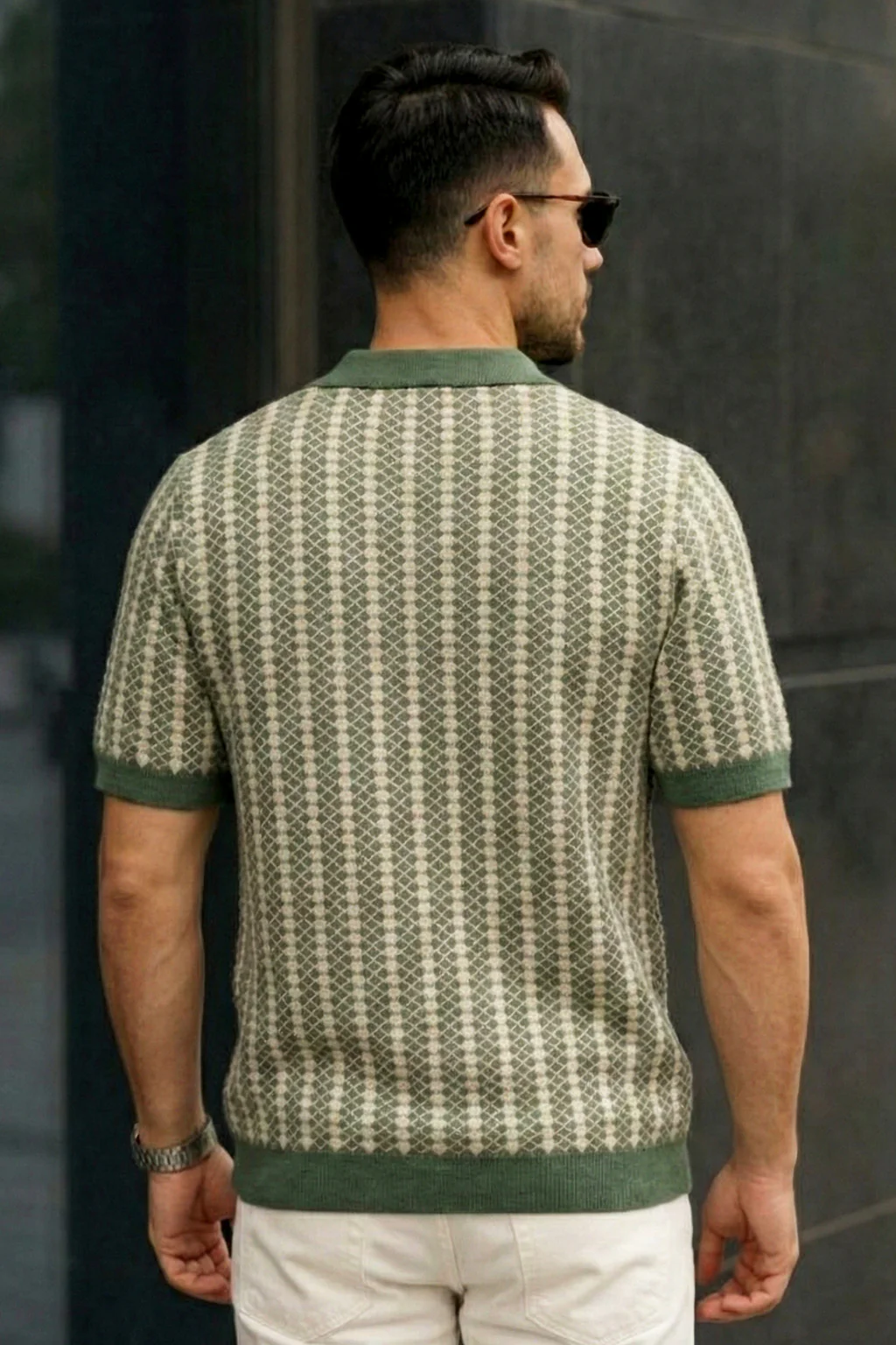 Signature Olive Green Flatknit Textured Boxy Fit Exclusive Polo T-Shirt - Image 4