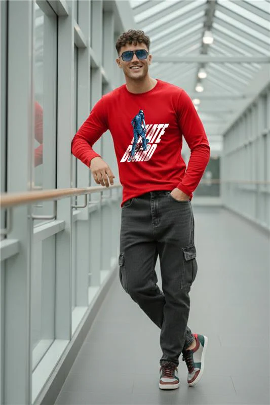 Skate Board Red Full Sleeves Regular Fit Printed T-shirt - Image 4