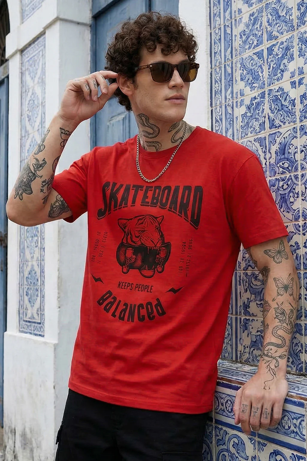 Skateboard Red Regular Fit Printed T-shirt - Image 3