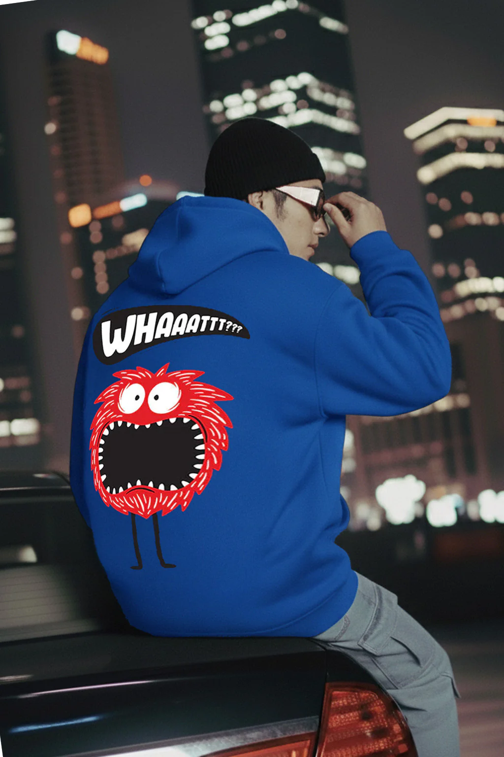 Skull Dark Blue Back Graphic Printed Regular Fit Hoodie - Image 4