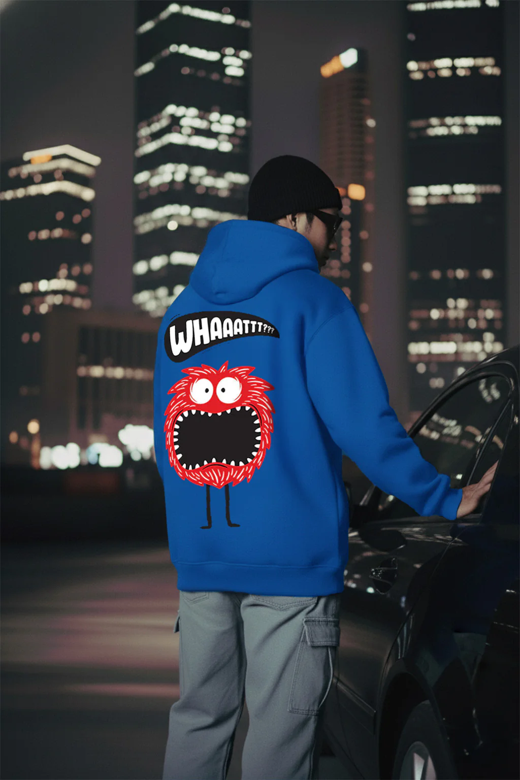 Skull Dark Blue Back Graphic Printed Regular Fit Hoodie - Image 5
