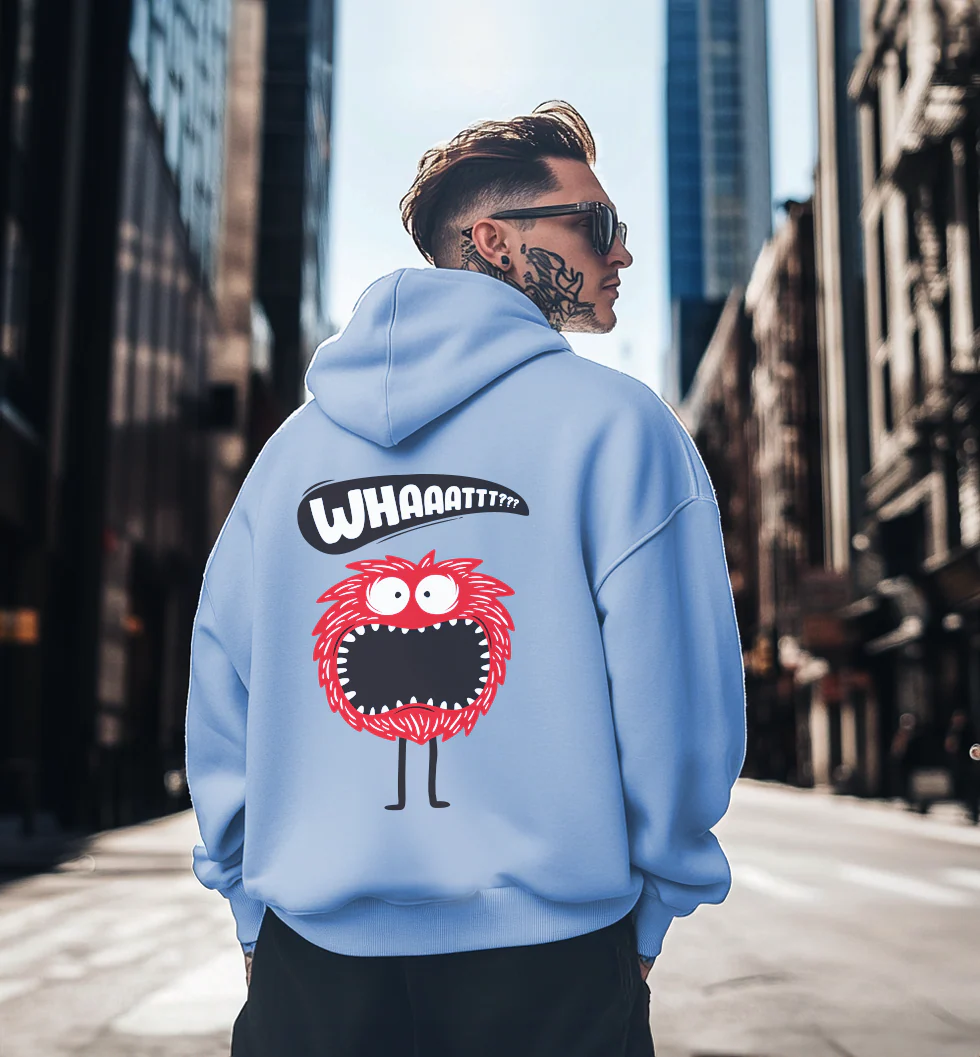 Skull Blue Back Graphic Printed Oversized Fit Hoodie - Image 4