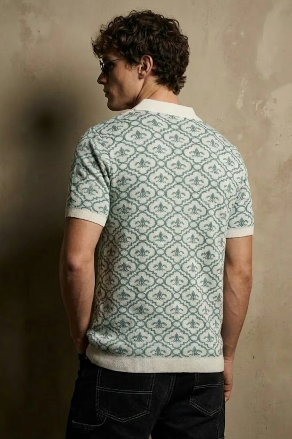 Sky Blue Jacquard Textured Regular Fit Exclusive Polo T-Shirt - Image 3