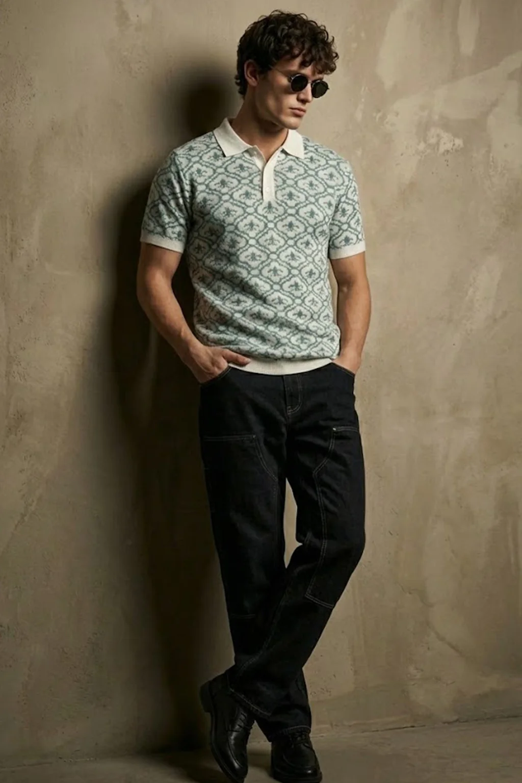 Sky Blue Jacquard Textured Regular Fit Exclusive Polo T-Shirt - Image 4