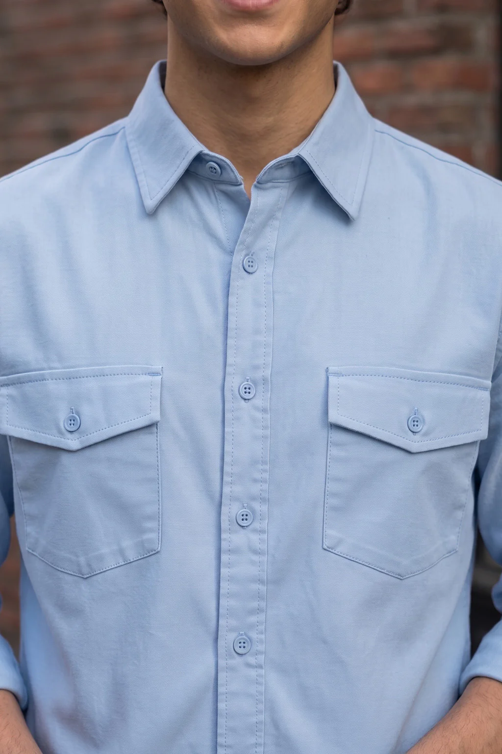 Sky Blue Plain Relaxed Fit Full Sleeve Dual Pocket Utility Exclusive Shirt - Image 2