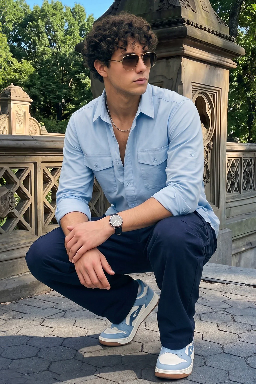 Sky Blue Plain Relaxed Fit Full Sleeve Dual Pocket Utility Exclusive Shirt - Image 5