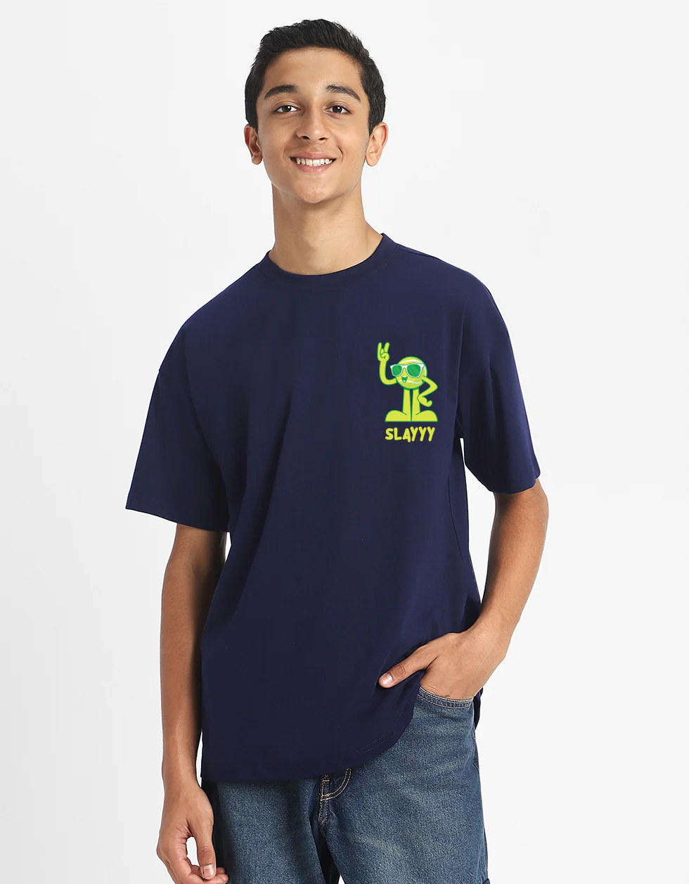 Slay Navy Oversized Graphic Pocket Printed Boys T-shirt - Image 2