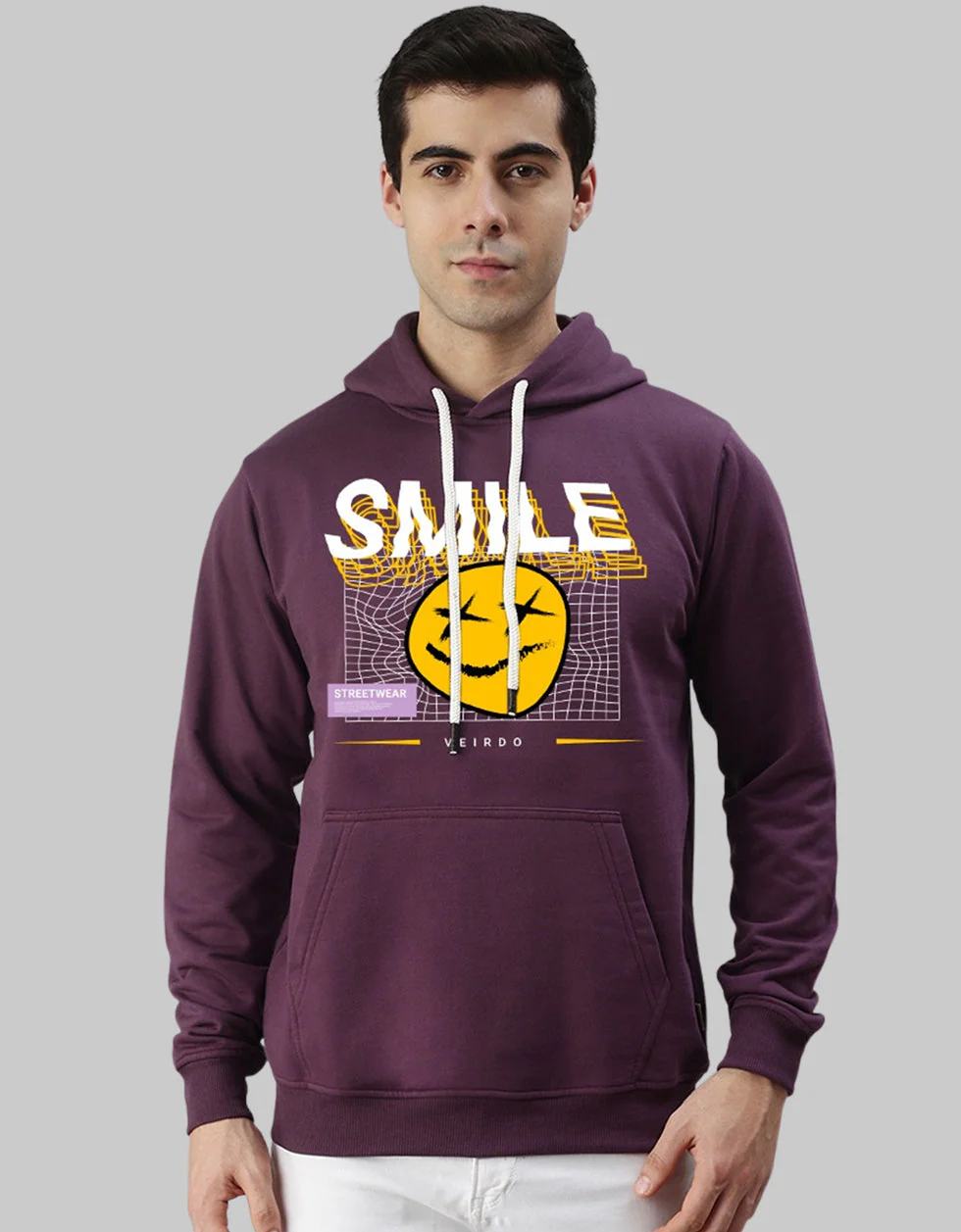 Smile Purple Front Printed Regular Fit Hoodie - Image 3