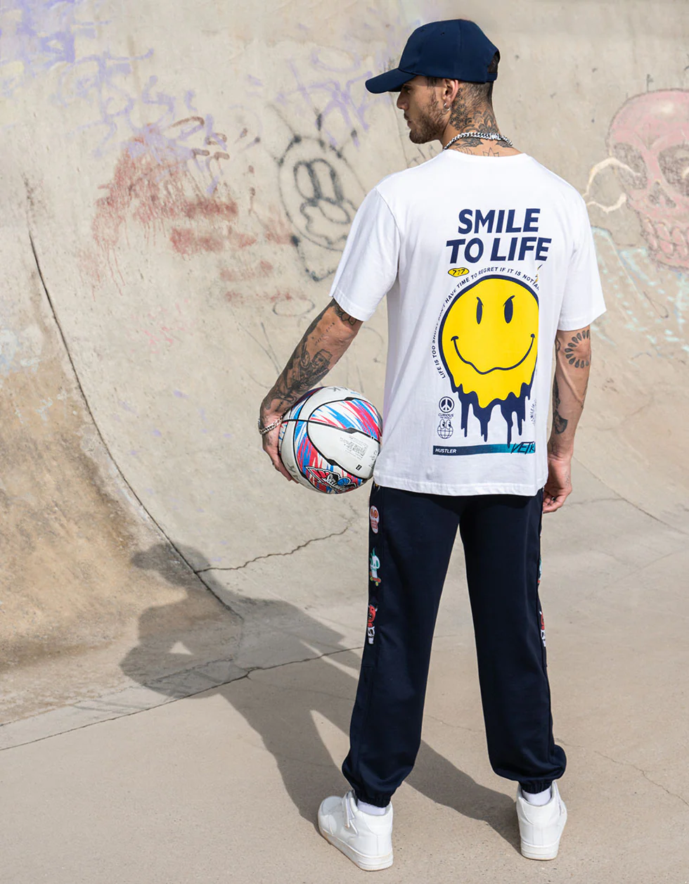 Smile to Life White Oversized Back Graphic Printed T-shirt - Image 3