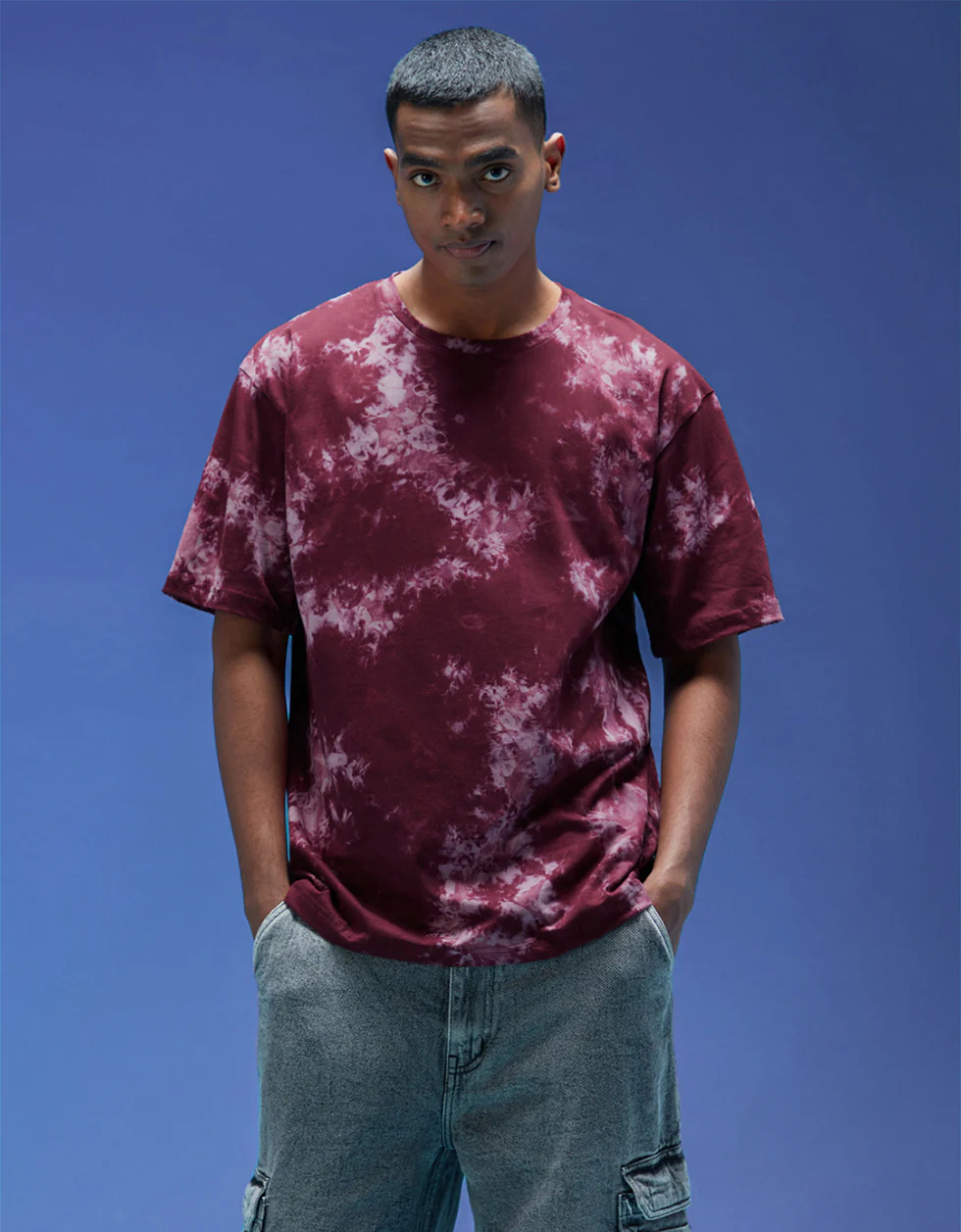 Smoke Maroon Oversized Tie-Die Printed T-shirt - Image 2