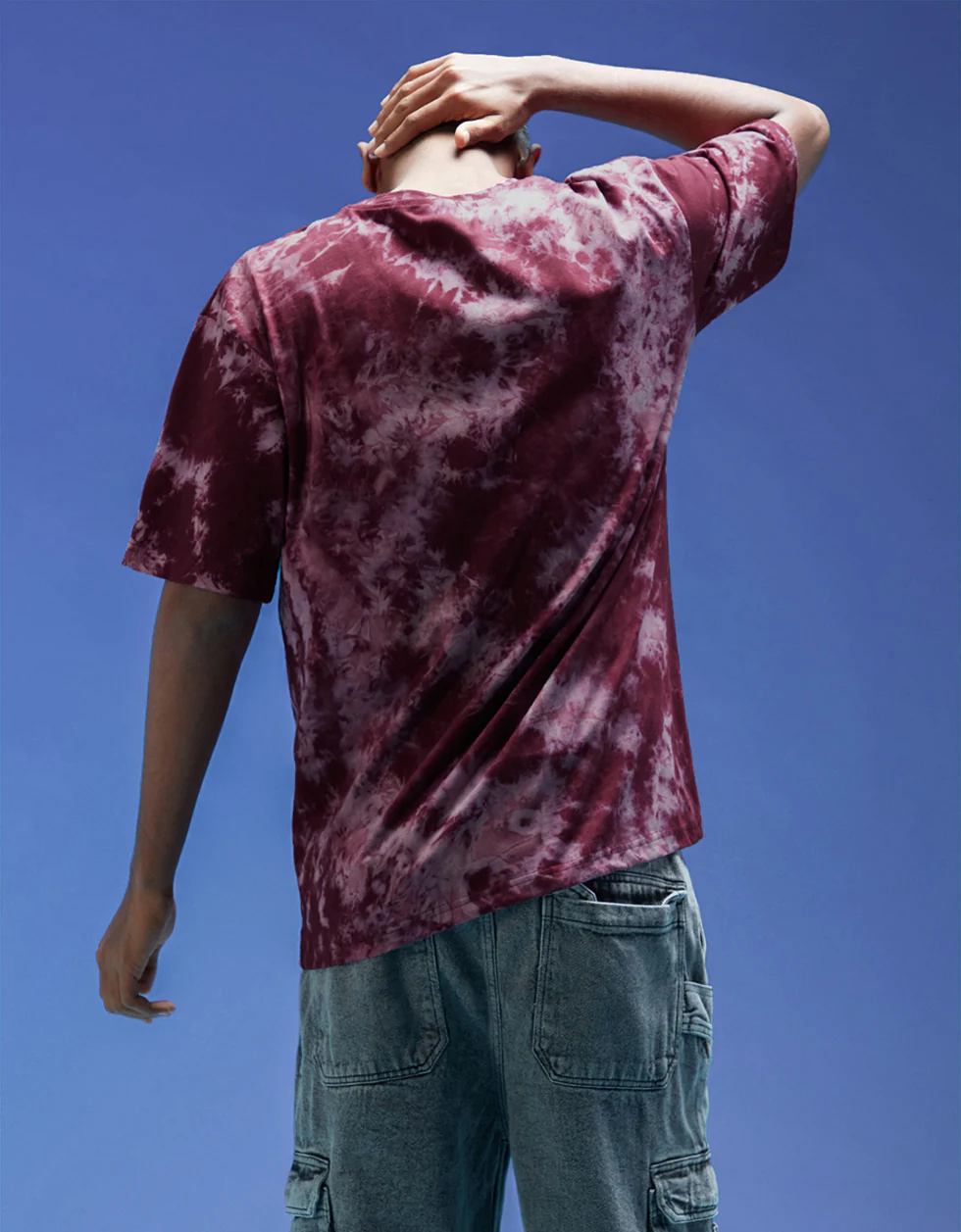 Smoke Maroon Oversized Tie-Die Printed T-shirt - Image 3